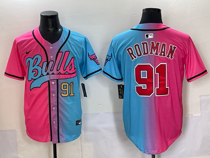 Men Chicago Bulls Nike #91 Rodman Blue pink NBA 2025 Jersey style 005